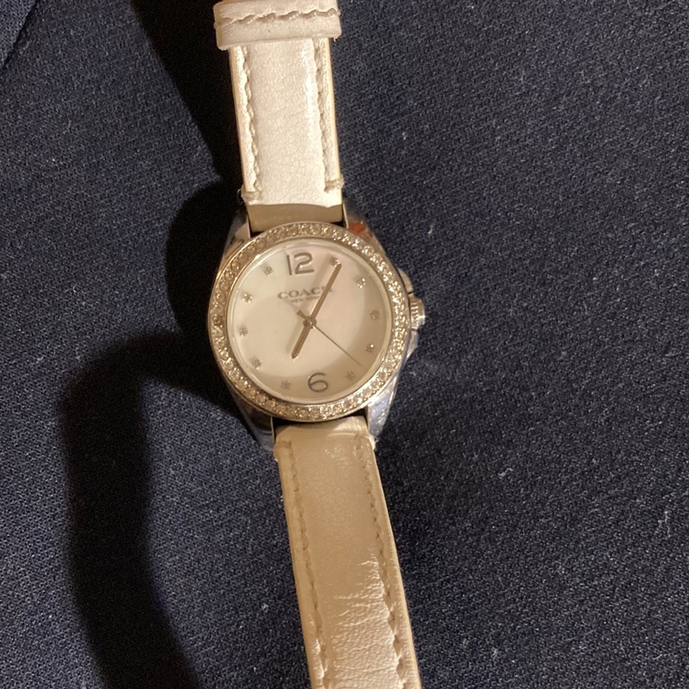 White rhinestone coach watch